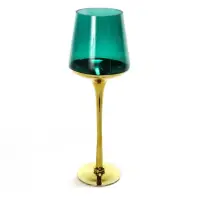 Portacandela Di Natale In Vetro Alto Oro Verde, D.14xH.40 cm, La Magia