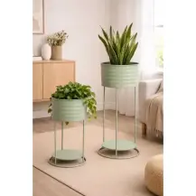 Portavaso Metallo Verde, 26X53 cm, Portapiante Alto, Supporto Vaso, Po