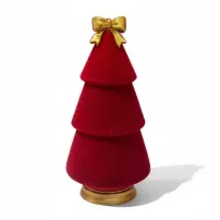 Albero Di Natale Decorativo Rosso Floccato In Resina, Addobbo Natalizi