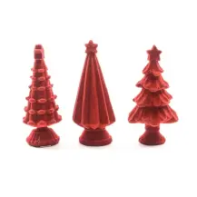 Albero Di Natale Rosso Floccato In Resina Assortito, Addobbo Natalizio