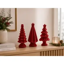 Albero Di Natale Rosso Floccato In Resina Assortito, Addobbo Natalizio