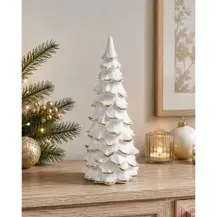 Albero Natalizio Bianco E Oro In Resina 11X27 cm, Decorazione Di Natal