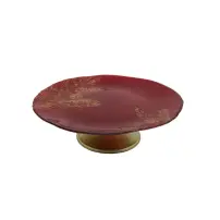 Alzata Decorata Rosso E Oro In Vetro 21X6 cm, Piatto Natalizio Elegant