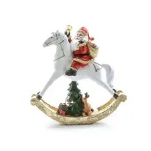 Babbo Natale Su Cavallo A Dondolo In Poliresina con Luci 25X8X25 cm, D