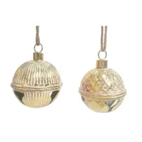 Campana Decorativa Bianco E Oro In Metallo 14X18 cm, Addobbo Natalizio