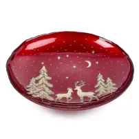 Centrotavola Natalizio Rosso E Oro 31X5 cm In Vetro, Decorazione Elega