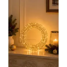 Corona Natalizia Oro con 30 Luci Led, Decorazione In Metallo E Plastic