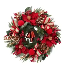 Corona Natalizia Rosso Oro con Campane E Stella, Diametro 60 cm, Plast