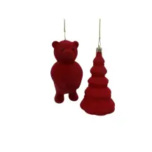 Decorazione Natalizia Rossa In Plastica Floccata 7,5X13 cm Assortita, 