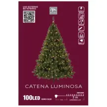 Filo Luci Natalizie 100 Led Bianco Caldo, Cavo Verde, 3 M, Catena Lumi