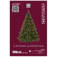 Filo Luci Natalizie 100 Led Bianco Caldo, Cavo Verde, 3 M, Catena Lumi
