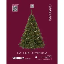 Filo Luci Natalizie 2000 Led Bianco Caldo, Cavo Verde, 60 M, Catena Lu