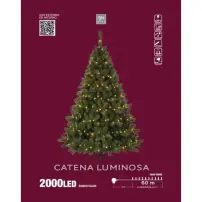 Filo Luci Natalizie 2000 Led Bianco Caldo, Cavo Verde, 60 M, Catena Lu