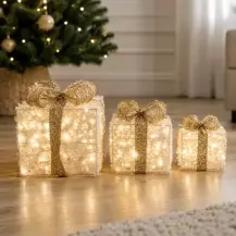 Pacchi Regalo Natalizi con Luci Led, Set 3 Decorazioni Natalizie A Bat