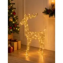 Renna Natalizia Oro con 200 Luci Led, Decorazione In Metallo E Plastic
