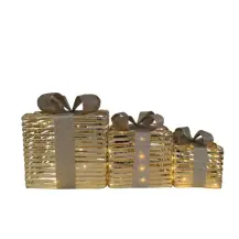 Set 3 Pacchi Regalo Natalizi Oro con Luci Led, Metallo E Plastica, Dec