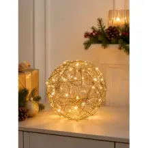 Sfera Natalizia Oro con 20 Luci Led, Decorazione In Metallo E Plastica