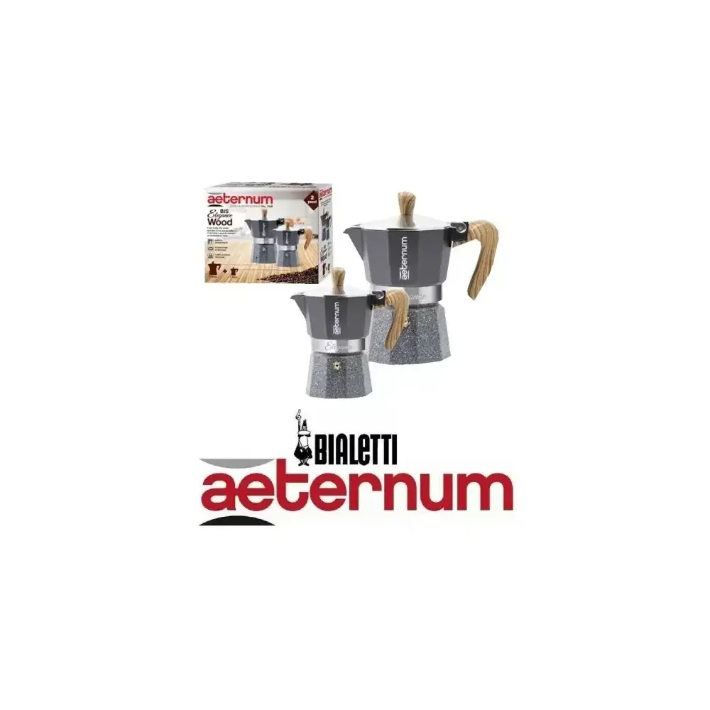 Set Bialetti Bis Elegance Wood: Moka 1 e 3 Tazze in Alluminio