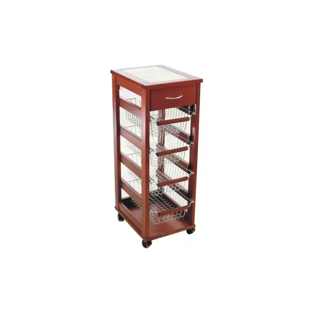 Carrello Vesuvio Salvaspazio Ciliegio con 4 cestelli in acciaio