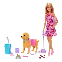 Playset Cagnolina Cammina e Fa Pupù con Bambola Malibu Barbie