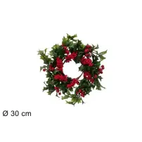 Corona Fuoriporta Foglie e Bacche Rosse 30 cm Due Esse