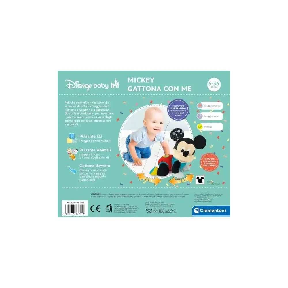 Disney Baby Baby Mickey Gattona con Me - Peluche 100%… Clementoni