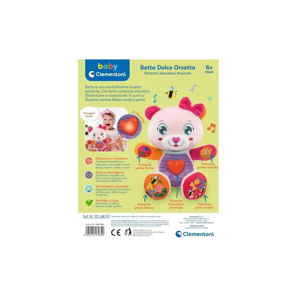 Betta Dolce Orsetta Baby 6M+ – 5 pulsanti interattivi Clementoni