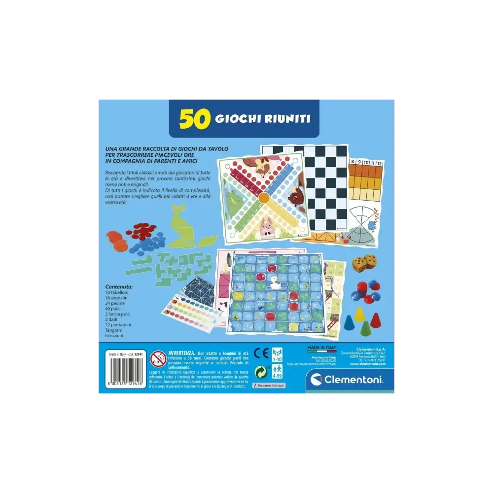 50 Giochi da Tavolo Blu – 50 giochi per 4–99 anni Clementoni