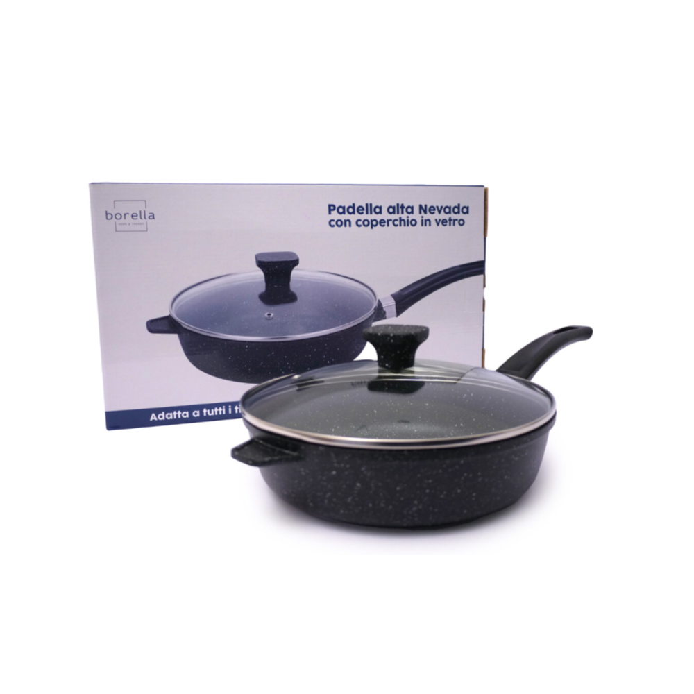Padella Alta Antiaderente Nevada per Induzione con Coperchio cm 28