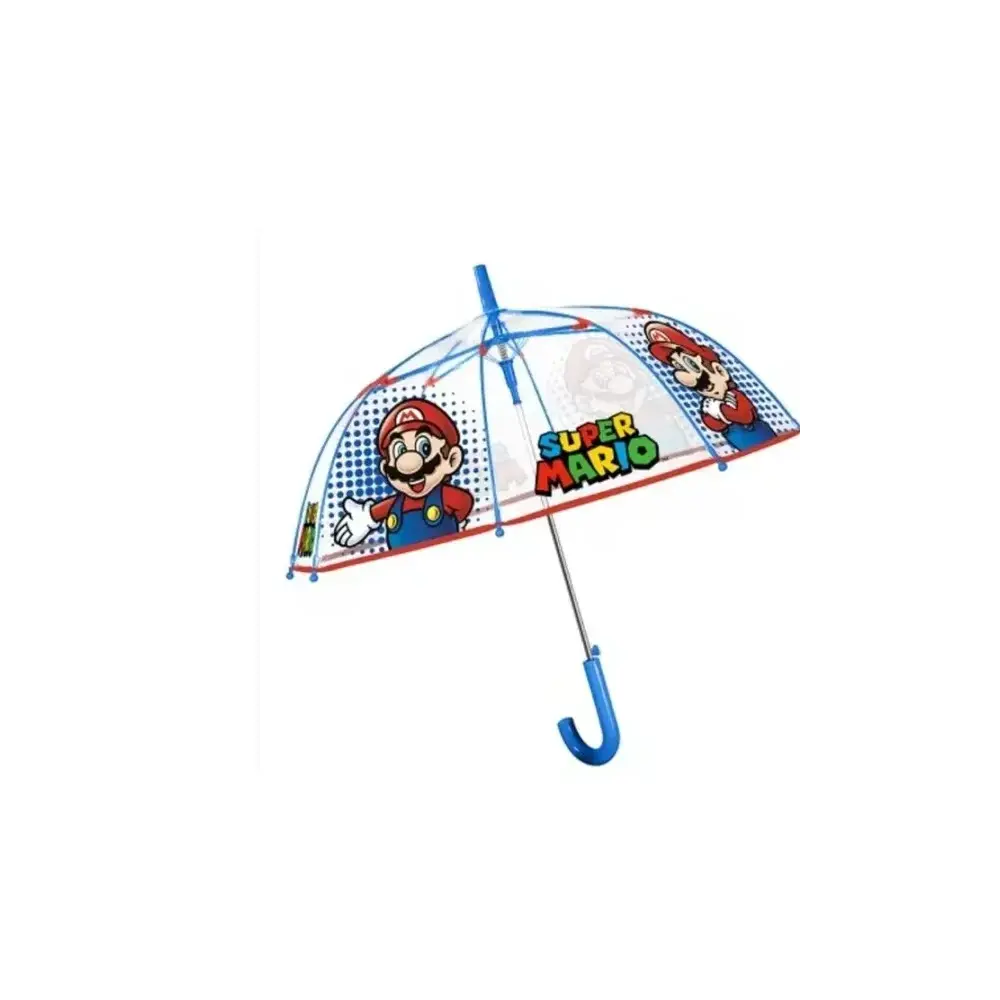 Ombrello Bambino Super Mario 45 cm Automatico Cupola Trasparente Perle