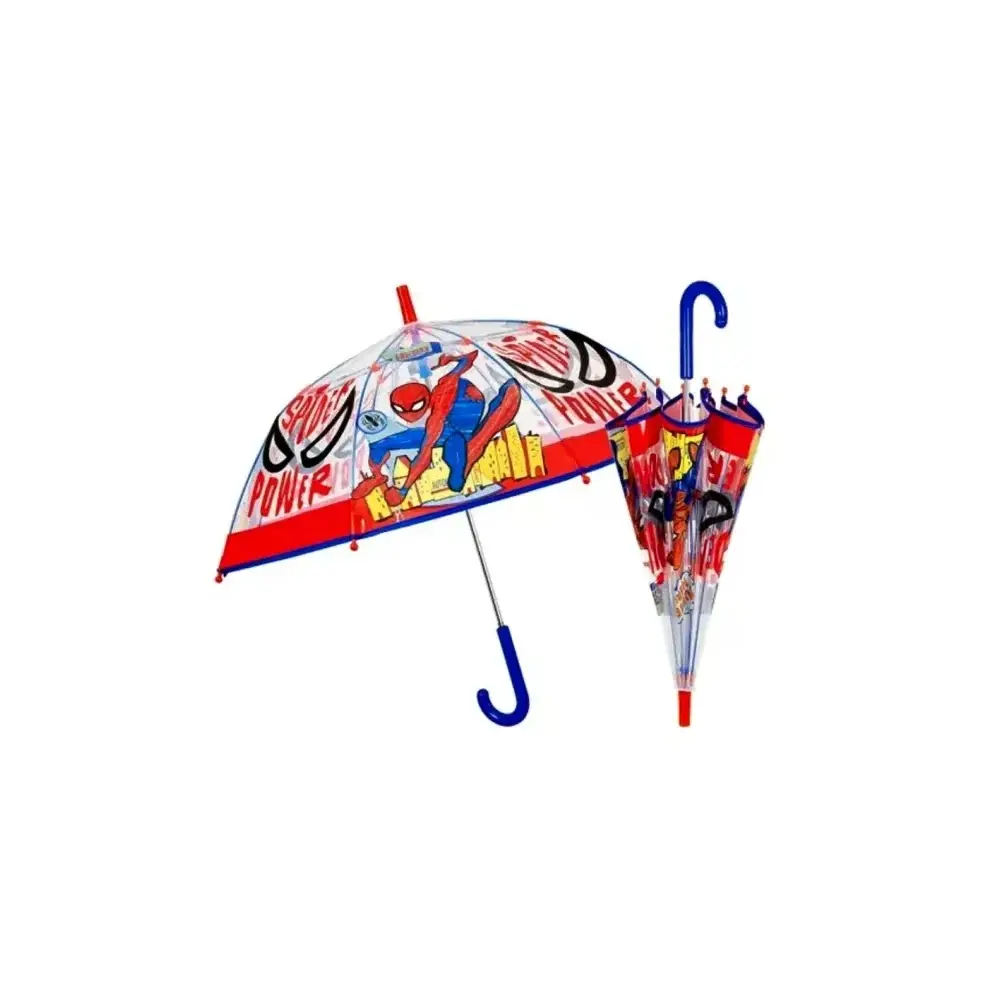 Ombrello Bambino Spiderman 45 cm Manuale Cupola Trasparente Antivento 
