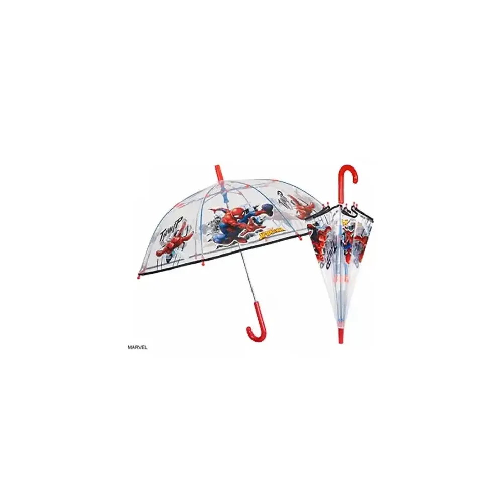 Ombrello Spiderman 45 cm Manuale Cupola Trasparente Fibra di Vetro Per