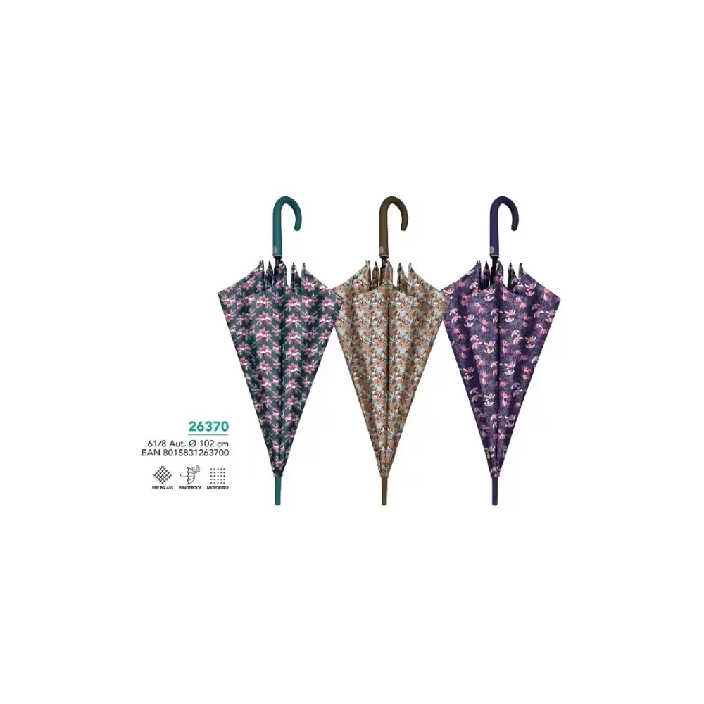 Ombrello Donna Lungo 61 cm Automatico Fantasia Floreale Perletti