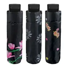 Ombrello Donna Mini Pieghevole 54 cm Manuale Fantasia Fiori su Nero Pe