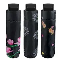 Ombrello Donna Mini Pieghevole 54 cm Manuale Fantasia Fiori su Nero Pe