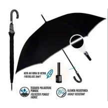 Ombrello Golf Uomo 69 cm Technology Catarifrangente Antivento Nero Per