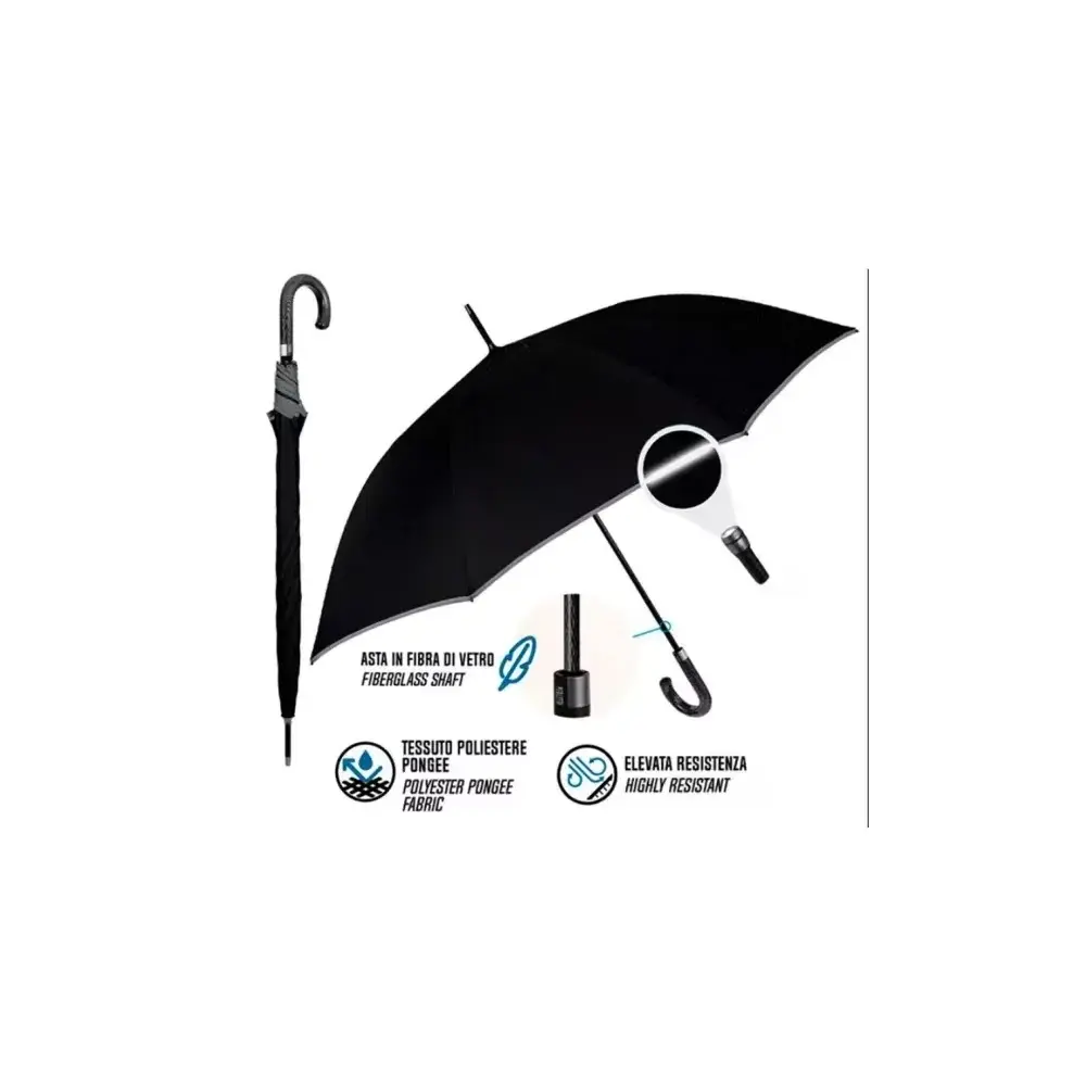 Ombrello Golf Uomo 69 cm Technology Catarifrangente Antivento Nero Per