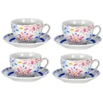 Set 4 Tazze da Tè con Piattini Saint Tropez in Porcellana Borella