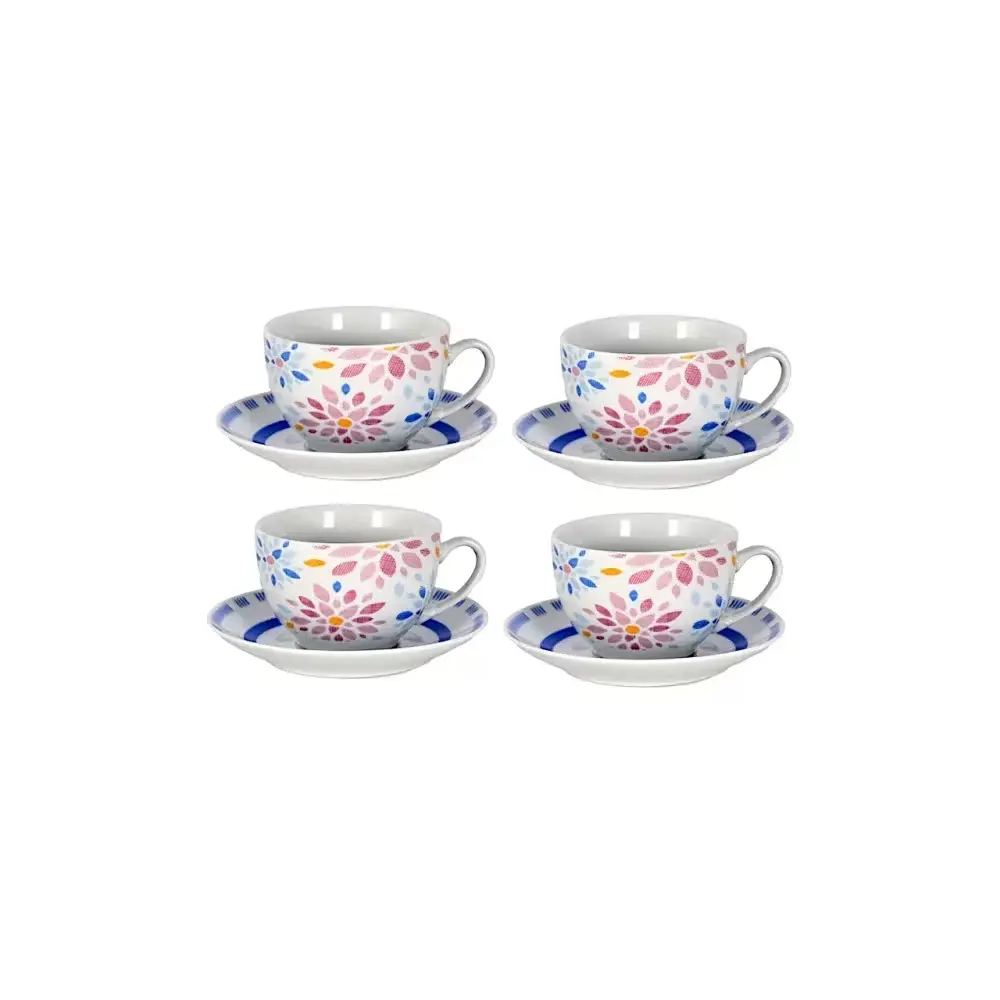 Set 4 Tazze da Tè con Piattini Saint Tropez in Porcellana Borella