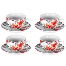 Set 4 Tazze da Tè con Piattini Cadice in Porcellana Borella