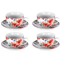 Set 4 Tazze da Tè con Piattini Cadice in Porcellana Borella