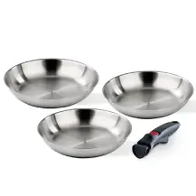 Set 3 Padelle Inox Facile 20/24/28 cm con Manico Removibile Barazzoni