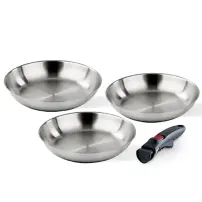 Set 3 Padelle Inox Facile 20/24/28 cm con Manico Removibile Barazzoni