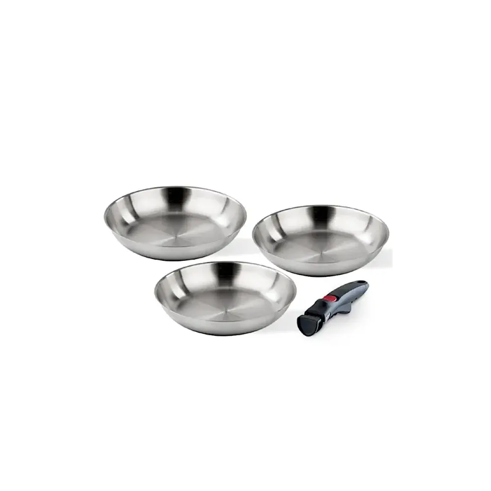 Set 3 Padelle Inox Facile 20/24/28 cm con Manico Removibile Barazzoni