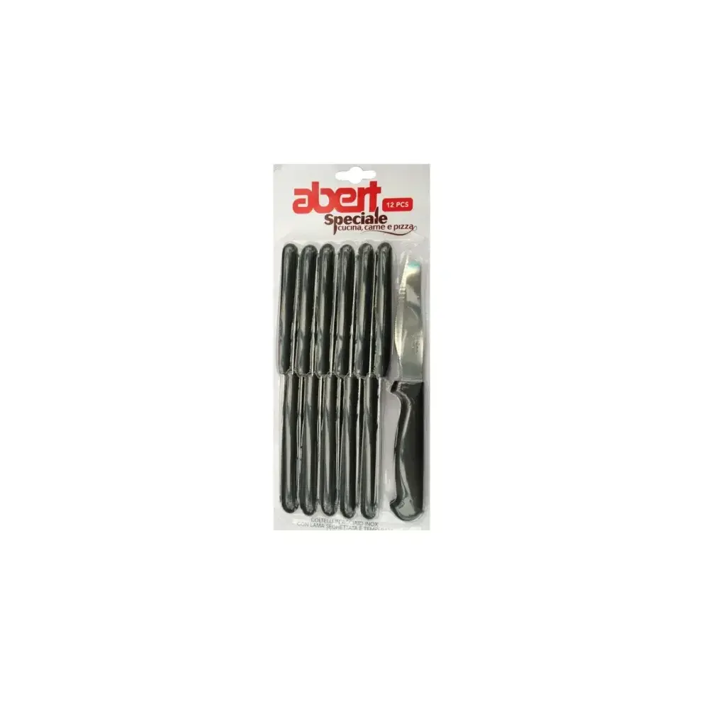 Confezione 12 Coltelli per Pizza Acciaio Inox Manico Nero Abert