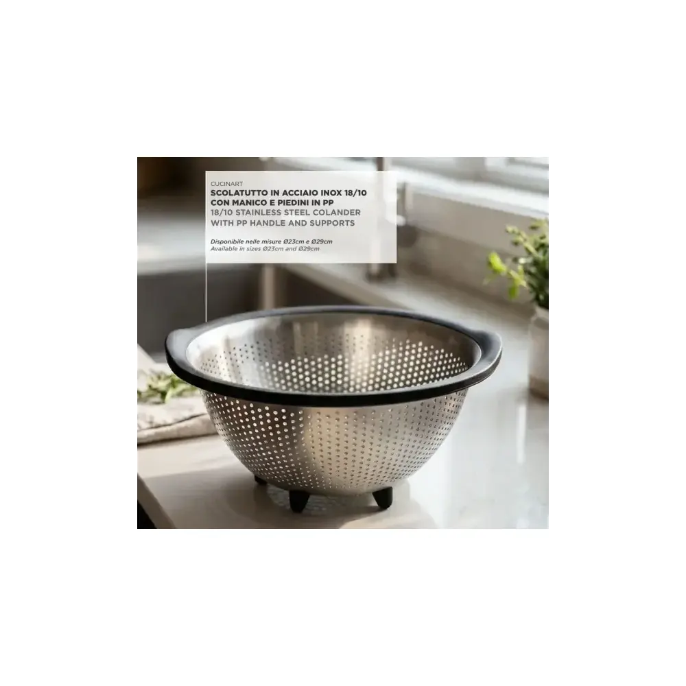Scolapasta 29 cm Acciaio Inox 18/10 con Manici e Piedini Abert