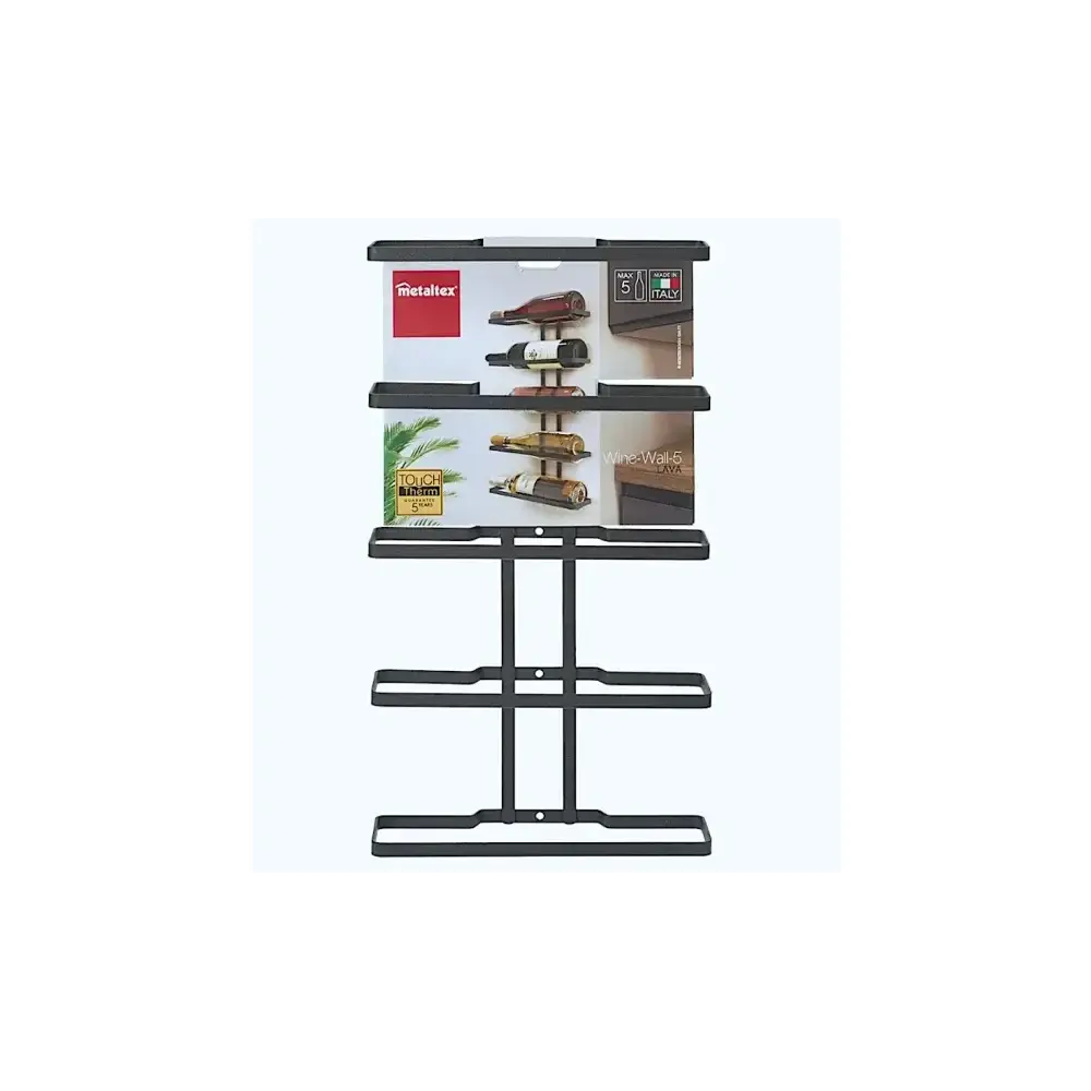 Portabottiglie da Parete 5 Posti Nero Lava Metaltex