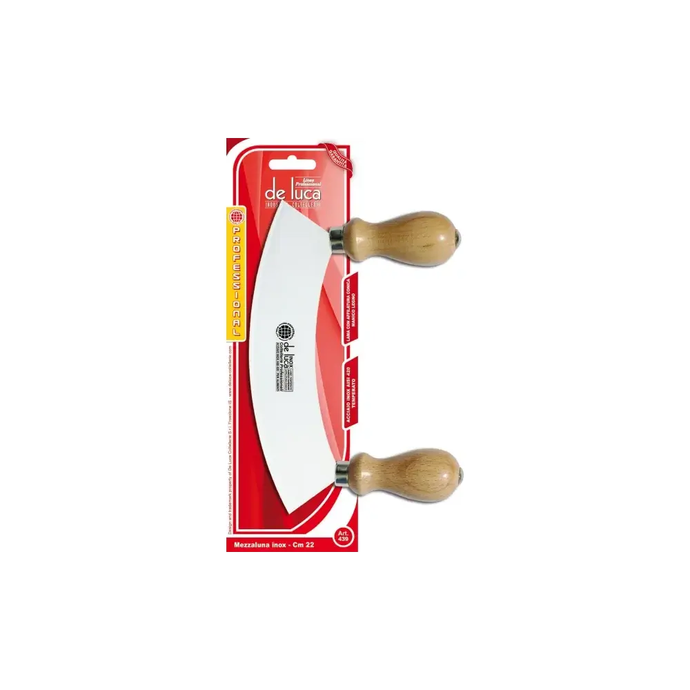 Mezzaluna 22 cm in Acciaio Inox con Manici in Legno De Luca