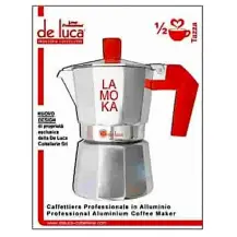 Caffettiera Moka La Moka 1-2 Tazze Alluminio Manico Rosso De Luca
