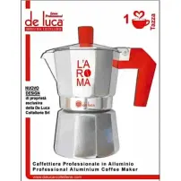 Caffettiera Moka L'Aroma 1 Tazza Alluminio Manico Rosso De Luca